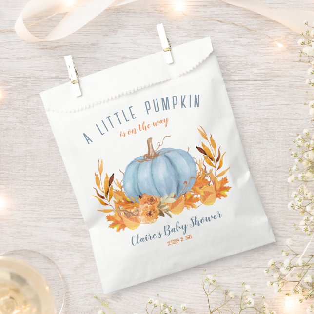 Little Pumpkin Blue Boy Baby Shower Favour Bag (Clipped)