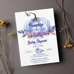 Little pumpkin blue boy baby shower invitation