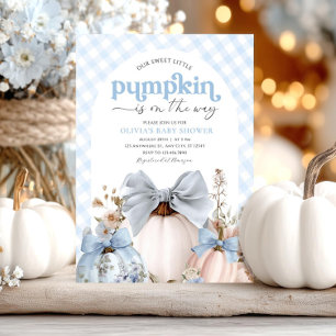 Little Pumpkin Blue Boy Greenery Baby Shower Invitation
