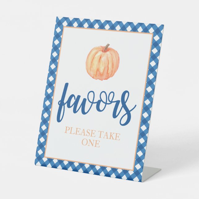 Little Pumpkin blue Fall Birthday Favour Pedestal Sign (Front)