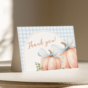 Little Pumpkin Blue Gingham Thank You Card