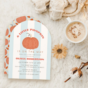 Little Pumpkin Blue Stripes Boy Baby Shower Invitation