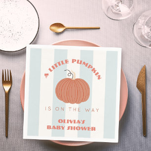 Little Pumpkin Blue Stripes Boy Baby Shower Napkin