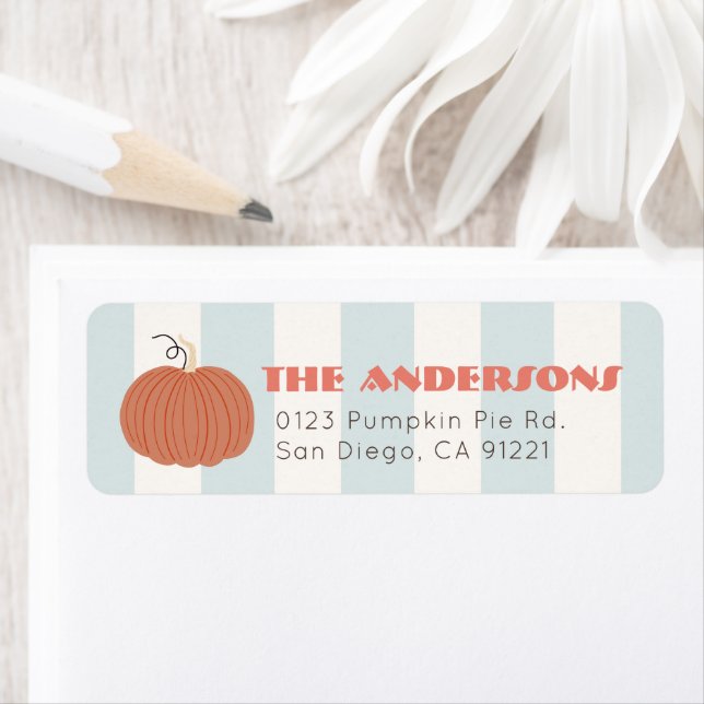 Little Pumpkin Blue Stripes Return Address Label (Insitu)