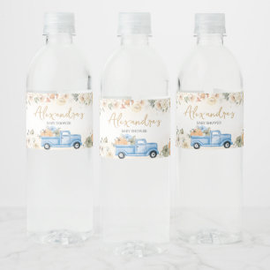 Little Pumpkin Blue Truck Baby Shower Water Bottle Label
