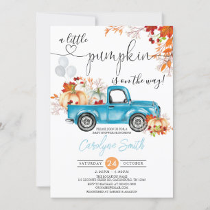 Little Pumpkin Blue Truck Fall Baby Shower Invitation