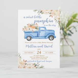 Little Pumpkin Blue Truck Fall boy Baby Shower Invitation