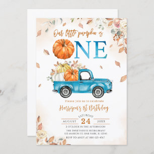 Little Pumpkin Blue Truck First Birthday Invitation