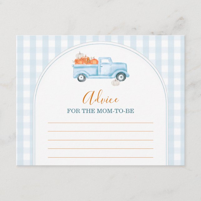 Little Pumpkin Blue Truck Gingham Advice For Mummy Enclosure Card (Front)