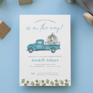Little Pumpkin Blue watercolor Boy Baby Shower Invitation