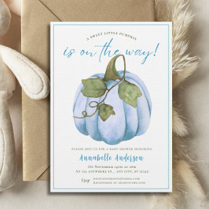 Little Pumpkin Blue watercolor Boy Baby Shower Invitation