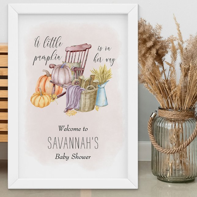 Little Pumpkin Blush Fall Baby Shower Welcome Sign (Girl Baby Shower Welcome Sign for fall - order printed or as a printable download)
