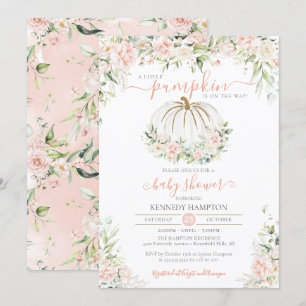 Little Pumpkin Blush Pink Floral Fall Baby Shower Invitation