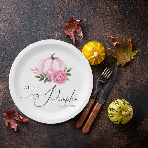 Little Pumpkin Blush Pink Rustic Baby Shower Paper Paper Plate
