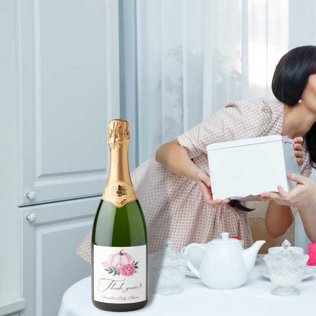 Little Pumpkin Blush Pink Rustic Baby Shower Sparkling Wine Label (Creator Uploaded)