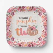Little Pumpkin Boho Floral 2nd Bday Paper Plate