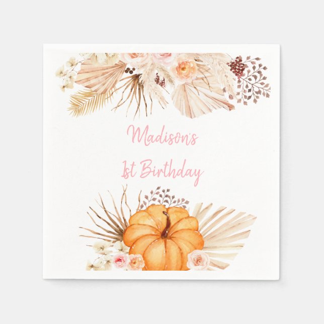 Little Pumpkin Boho Floral Birthday Napkin (Front)