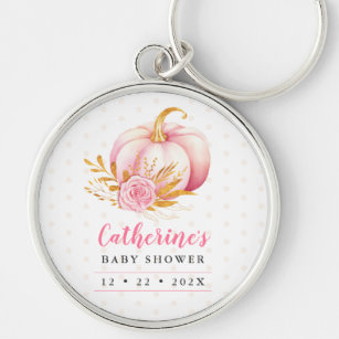 Little Pumpkin Boho Pink Gold Floral Baby Shower Key Ring