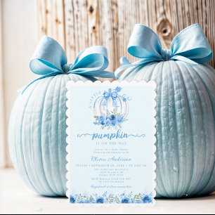 Little Pumpkin Bow Blue Baby Shower Invitation
