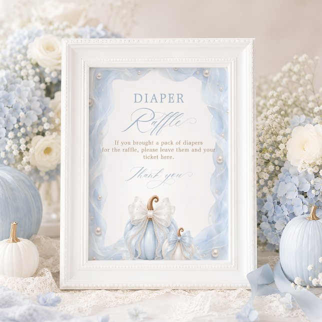 Little Pumpkin Bow Blue Diaper Raffle Table Sign (Creator Uploaded)