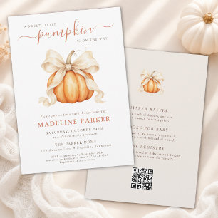 Little Pumpkin Bow Fall Baby Boy Shower All in One Invitation