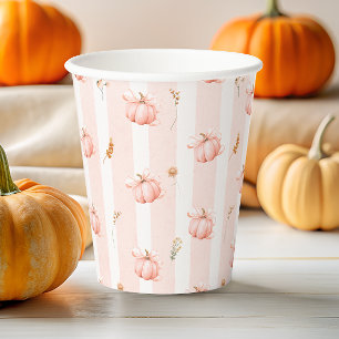 Little Pumpkin Bow Fall Floral Baby Shower Paper Cups