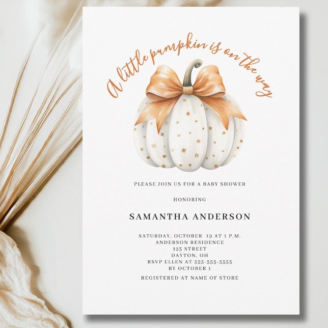 Little Pumpkin Bow Gender Neutral Baby Shower Invitation (Creator Uploaded)