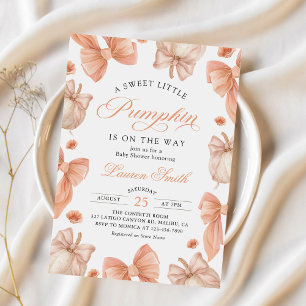 Little Pumpkin Bow Girl Baby Shower Invitation 