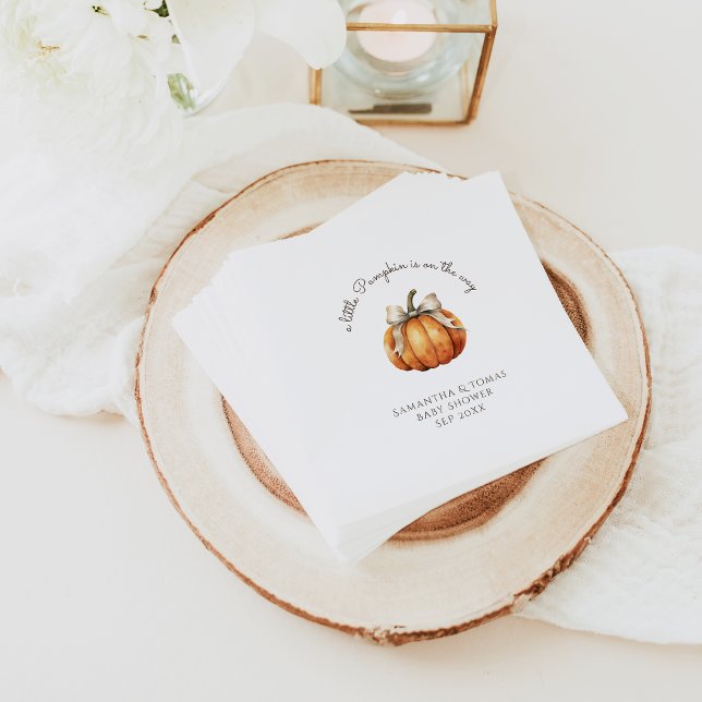 Little Pumpkin Bow Minimal Neutral Baby Shower Napkin (Creator Uploaded)