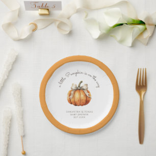 Little Pumpkin Bow Minimal Neutral Baby Shower Paper Plate