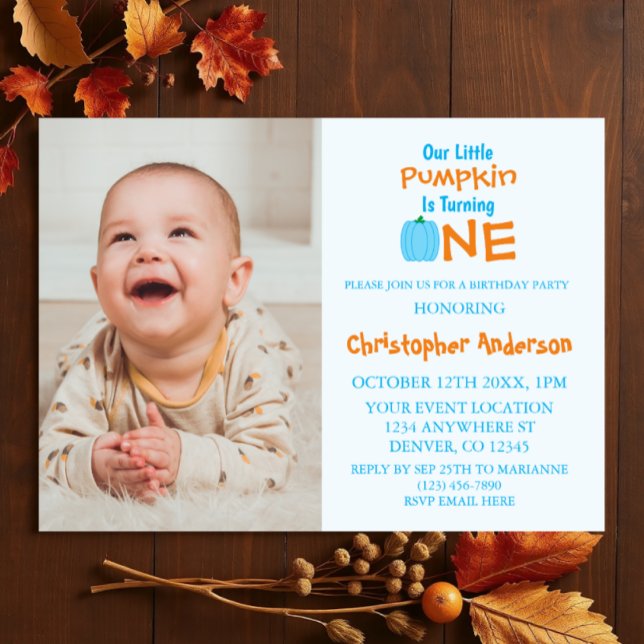 Little Pumpkin Boy 1st Birthday Invitation (Creator Uploaded)