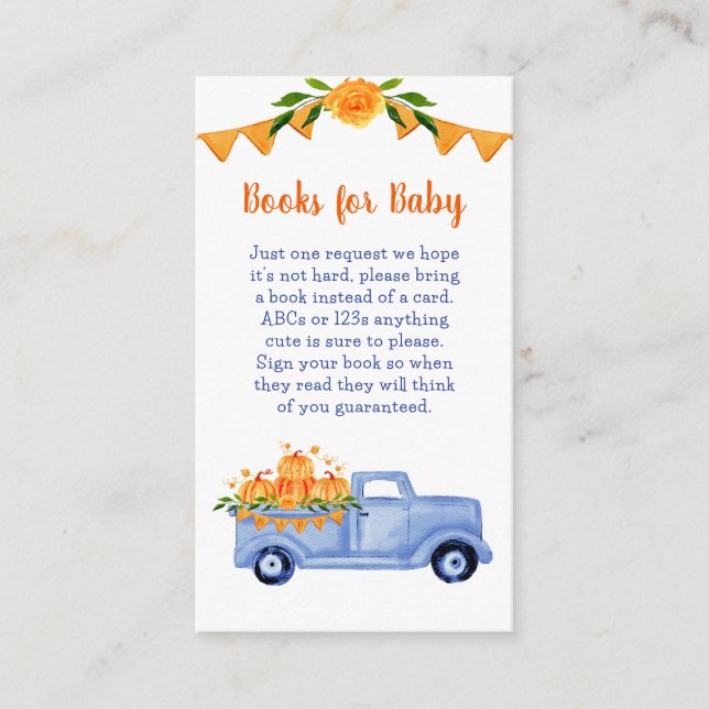Little Pumpkin Boy Baby Shower Books for Babies Enclosure Card (Front)