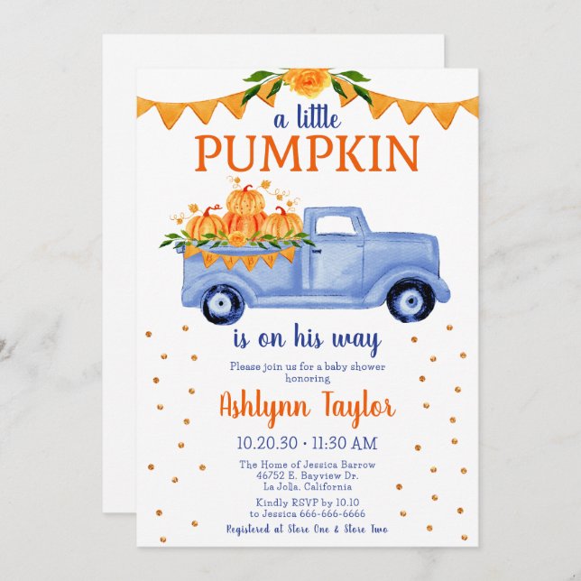 Little Pumpkin Boy Baby Shower Invitation (Front/Back)