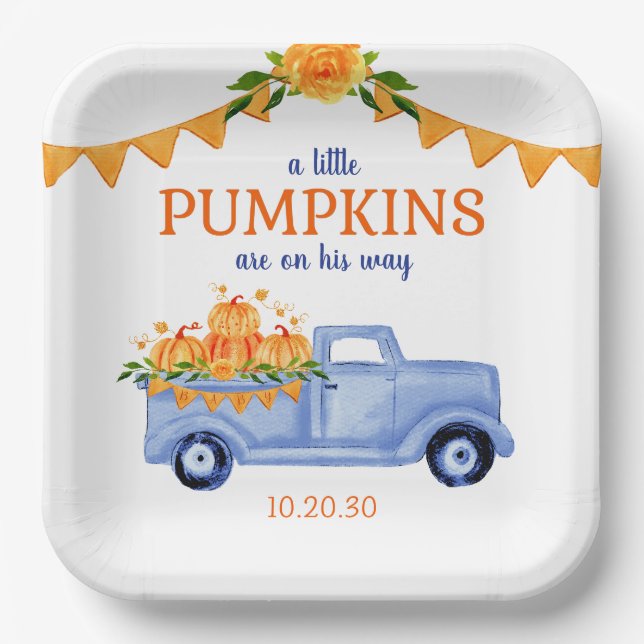 Little Pumpkin Boy Baby Shower  Paper Plate (Front)
