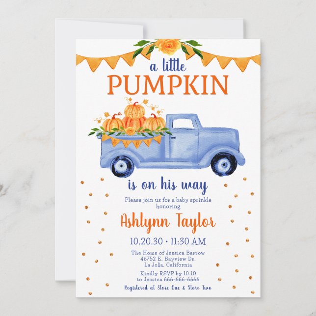 Little Pumpkin Boy Baby Sprinkle Invitation (Front)