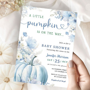 Little Pumpkin Boy Blue Fall Baby Shower Invitation