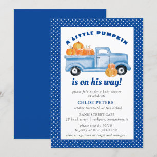 Little Pumpkin Boy Blue Truck  Fall Baby Shower Invitation