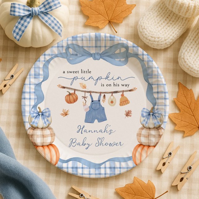 Little Pumpkin Boy Clothes Fall Baby Shower Paper Plate (Creator Uploaded)