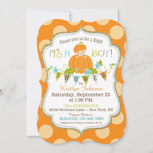 Little Pumpkin Boy Fall Baby Shower Invitations (Front)