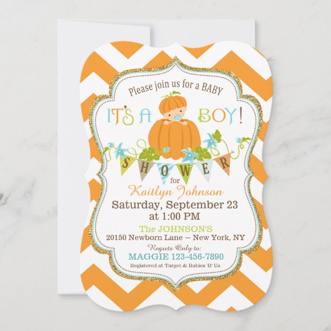 Little Pumpkin Boy Fall Baby Shower Invitations (Front)