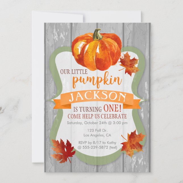 Little Pumpkin Boy's Autumn Birthday Invitation (Front)