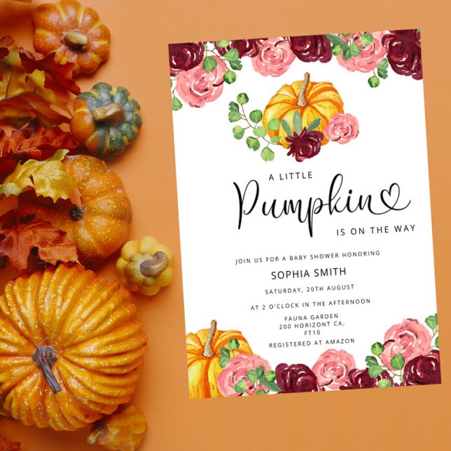 Little pumpkin burgundy baby shower invitation (Creator Uploaded)