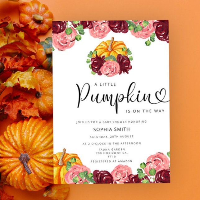 Little pumpkin burgundy baby shower invitation (Creator Uploaded)
