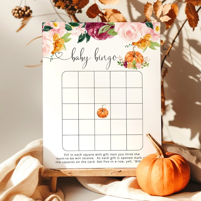 Little pumpkin burgundy floral baby bingo game (Creator Uploaded)