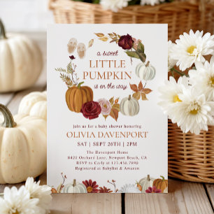 Little Pumpkin Burgundy Floral Fall Baby Shower Invitation