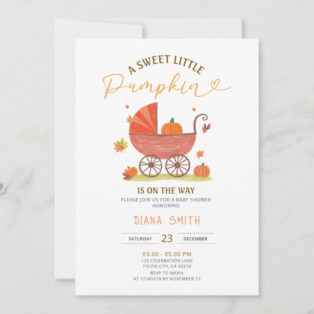 Little Pumpkin Carriage Baby Shower Invite (Front)