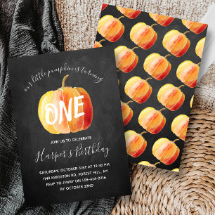 Little Pumpkin Chalkboard 1st Birthday Invitation