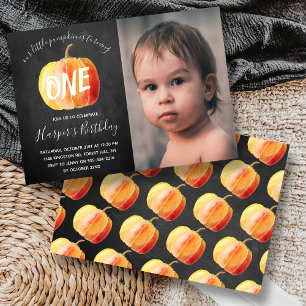 Little Pumpkin Chalkboard 1st Birthday Photo Invitation