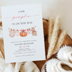 Little Pumpkin Clothesline Fall Girl Baby Shower Invitation