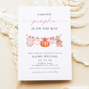 Little Pumpkin Clothesline Girl Baby Shower Invitation